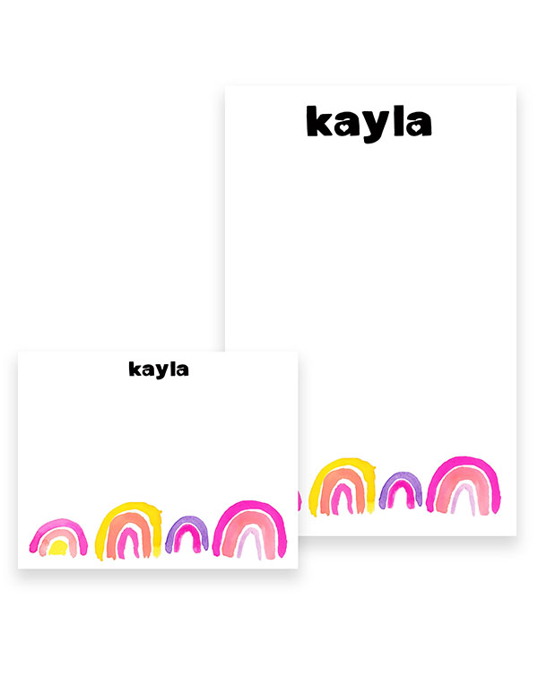 personalized kids stationery rainbow watercolor