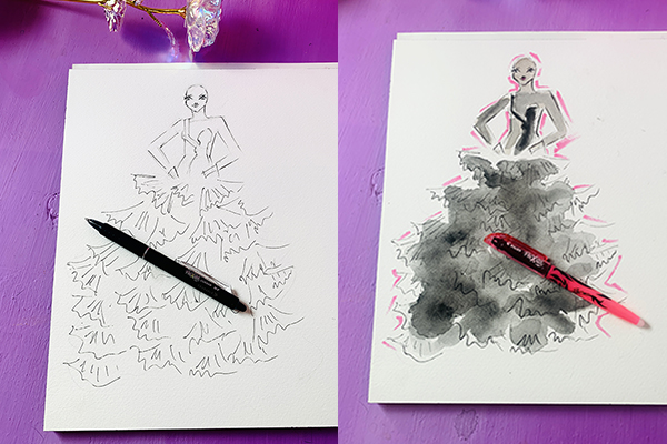Lacee Swan x Pilot Pens for Project Runway All-stars | Live Sketching